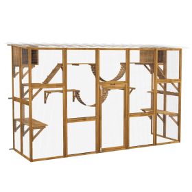 PawHut Catio Cat Window Box Yellow Outdoor Enclosure for Multiple Cats with Shelves