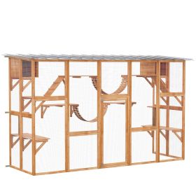 PawHut Outdoor Cat House, Cat Condo Outside Enclosure with Weather-Proof Roof, Platforms, Resting Condos, Ramps, Ladders, Scratching Posts