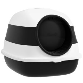 PawHut Cat Litter Box with Lid, Covered Litter Box w/High Sides, Two-Way Entrance Kitty Litter Box, Foldable, Easy Clean, White and Black