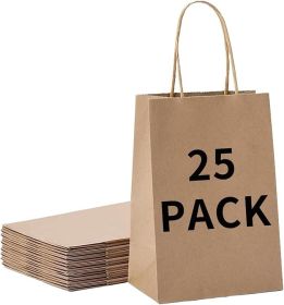 BAG BOX 25 Pcs Medium  Inch Brown Kraft Paper Gift Bags with Handles