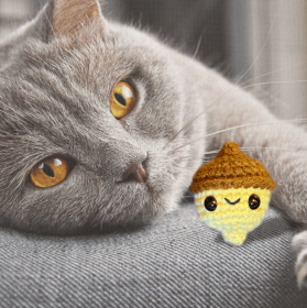 Handmade Catnip Toy | Augie the Acorn Chunkle Puff Infused with Miracle Nip Botanicals - Lightweight