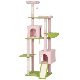 PawHut 74" Flower Cat Tree, Large Cat Tower with Scratching Post & Board for Indoor Cats, Pink