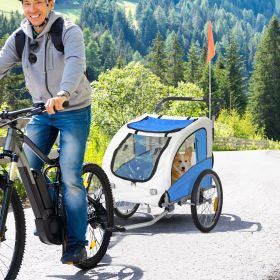 Dog Bike Trailer 2-In-1 Pet Stroller with Canopy and Storage Pockets (Option: Blue-838x229x737 mm)
