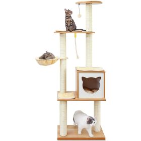Modern Indoor Cat Tree Wooden Cat Tower Suitable For Cats, Includes Hammock, Scratching Post, And Removable Mat. Suitable For Both Large And Smal (Option: 1pc)