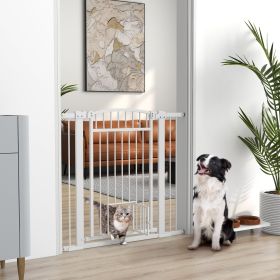 30"-41" Extra Wide Walk Through Dog Gate w/ Cat Door (Option: White-980x760x70 mm)