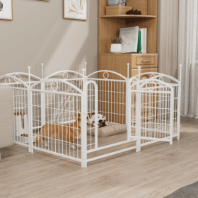 Dog Playpen Indoor 24 Inch 8 Panel Metal Dog Playpen (Option: White)