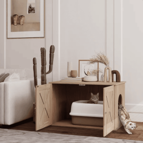 Hidden Cat Litter Box Enclosure With Ventilated Door, Cat Hole, Cat Washroom, Indoor Cat House, Walnut (Option: Walnut)