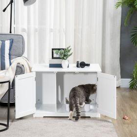 Modern Cat Litter Box Enclosure with Adjustable Partition for Customizable Space (Option: White-840x600x140 mm)