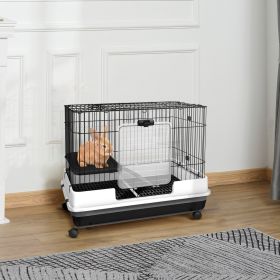 2-Level Small Animal Cage Rabbit Hutch with Wheels (Option: Black-870x600x270 mm)