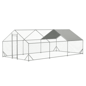 Large Metal Chicken Coop, Walk-in Chicken Run,Galvanized Wire Poultry Chicken Hen Pen Cage, Rabbits Duck Cages With Waterproof And Anti-Ultraviol (Option: Silver)