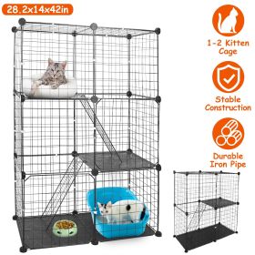 3 Tier Cat Playpen Cage Metal Indoor Cat House Detachable Kitten House with 3 Doors 2 Ladders Large Cat Exercise Place for 1-2 Cats Black (Option: Black)