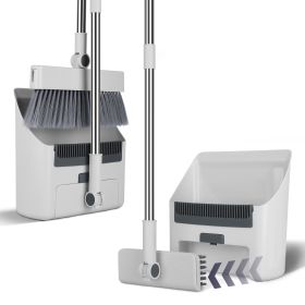 1Set Broom And Dustpan Combo Set With Squeegee Stainless Steel Handle 4 In 1 Upright Standing Broom And Dust Pan For Indoor Outdoor Garage Kitche (Option: White)