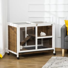 Desk/Table Sized Rabbit Hutch with Wheels (Option: Brown-985x610x200 mm)