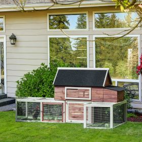 96.5" Chicken Coop Hen House Poultry Cage Pen Portable with Wheels and Nesting Box (Option: Reddish Brown and White-1190x630x190 mm)