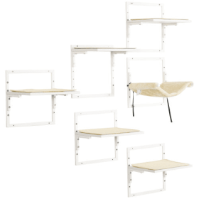 PawHut 6-pc Modern Cat Wall Shelves For Indoor Cats, Height Adjustable Jumping Platforms (Option: Cream White)