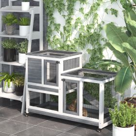 Rabbit Hutch Elevated Bunny Cage Indoor Small Animal Habitat with Enclosed Run with Wheels (Option: Gray, White-1105x220x630 mm)