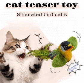 Interactive Cat Toy - Indoor Cat with Catnip Interactive Chirp Bird Teaser - Cat Teasing Artifact - Bird Feathers and Sound Attracting Kitten Art (Color: Green)
