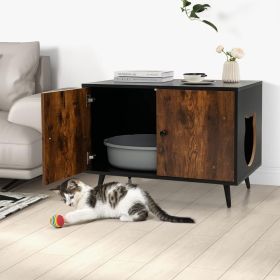 Industrial Cat Litter Box Enclosure with Divider and Cat-Shaped Entries (Color: Black)