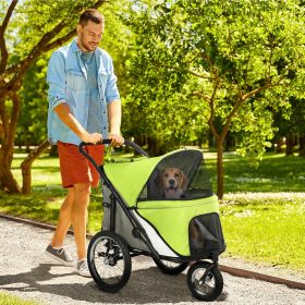 3 Wheels Dog Stroller w/ One-Hand Fold (Option: Green-880x270x565 mm)
